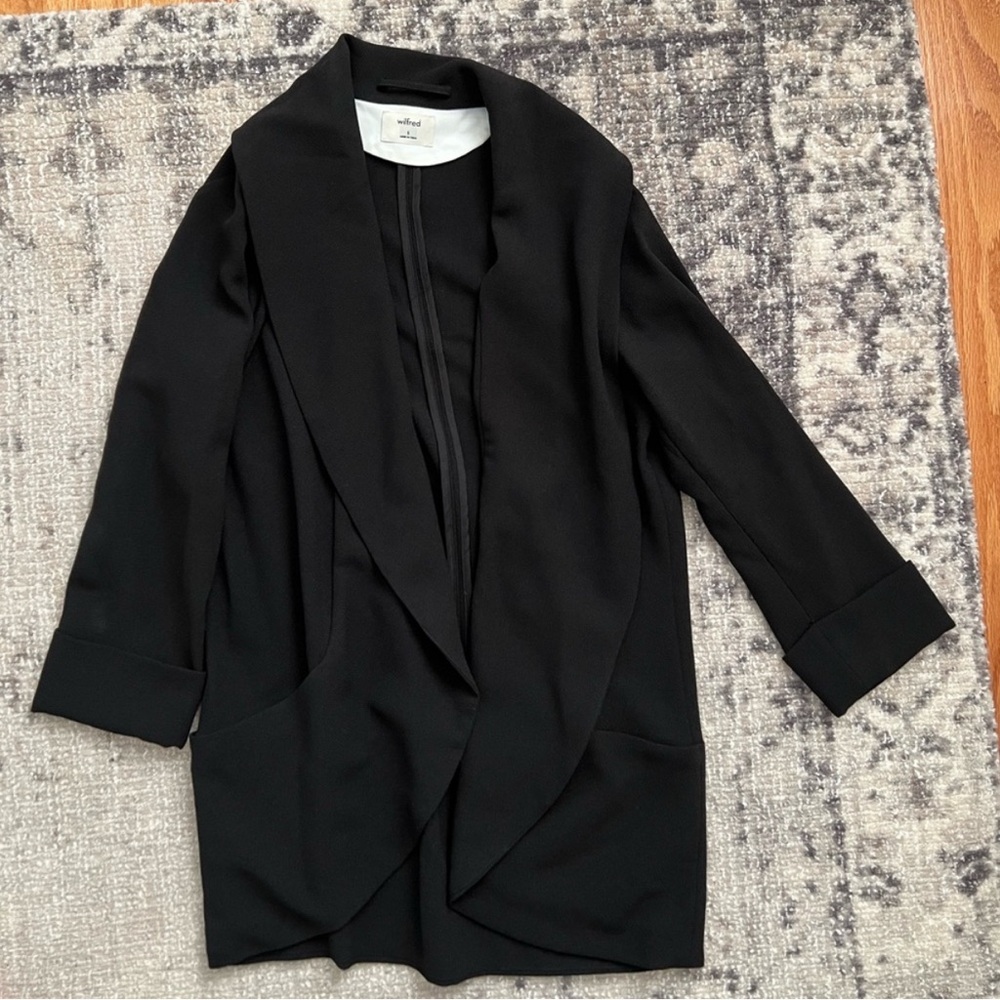 Wilfred Aritzia Black Draped Open Front Blazer